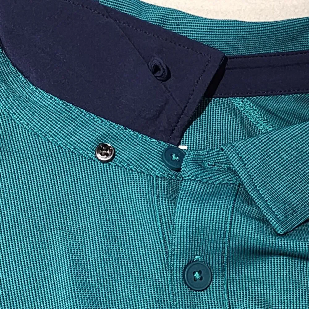 Rhone Mens Delta Pique Long Sleeve Polo Shirt Teal Green Deep XXL Goldfusion - Picture 5 of 13